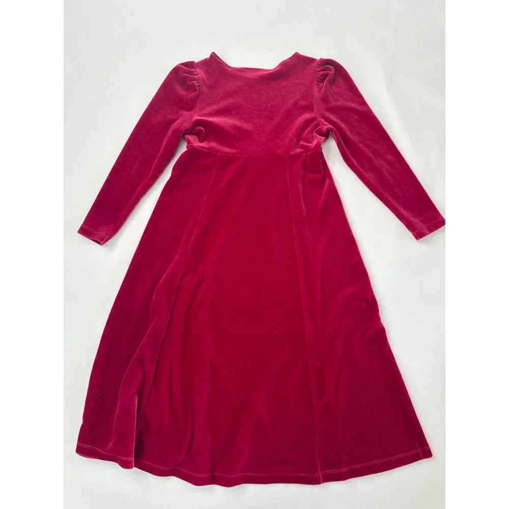 Lands' End Girls Red Velvet Long Sleeve Empire Waist Holiday Dress Size 10